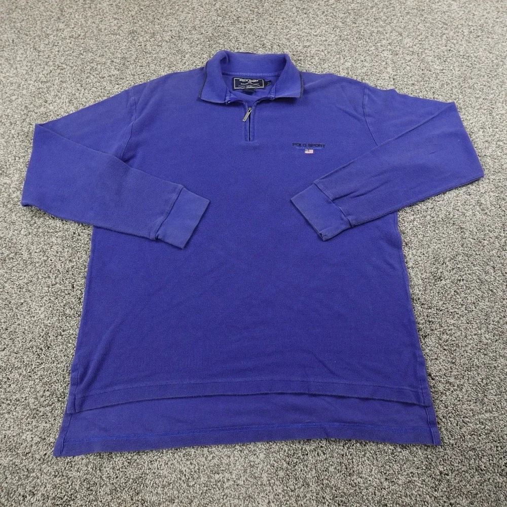 VTG Ralph Lauren Sweater Mens L Blue Polo Sport‎ 1/4 Zip Pullover Long Sleeve